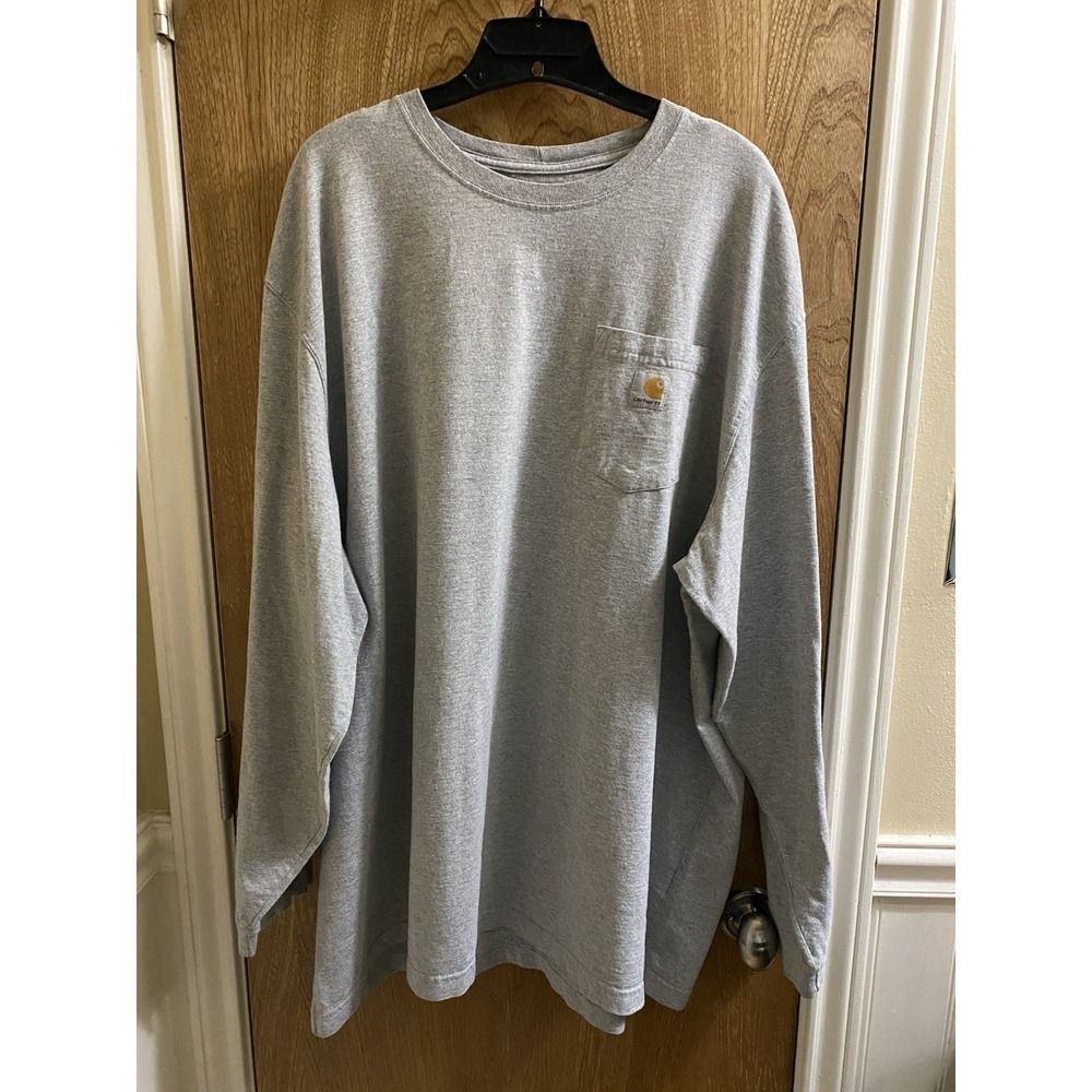 Carhartt 🔥 Mens Shirt Gray 3XL Long Sleeve Original Fit Crewneck Pocket Logo